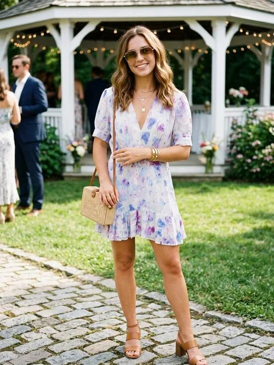 The Kooples Printed Short Dress with Frills Abstract Floral Pastel Mini Dress - Picture 1 of 12